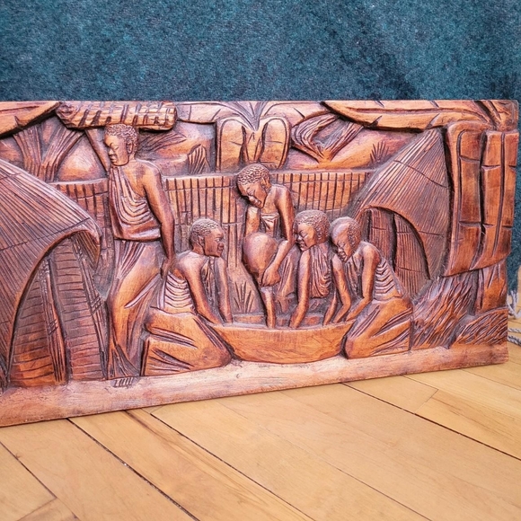 Vintage Art Rare Vintage Handcarved African Wood Carving Wall